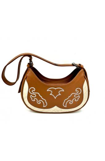 Bolsa country bordada de couro caramelo