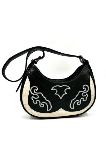 Bolsa country bordada de couro preto