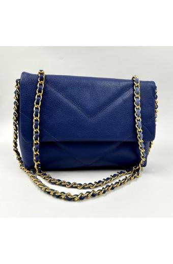 BOLSA  MATELASSÊ COM ALÇA TRANÇADA DE  COURO LEGITÍMO BLUE ROYAL